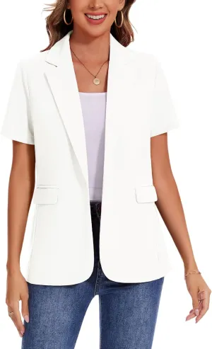 MINTLIMIT Women Short Sleeve Blazer Lightweight Button Front Business Jacket Notched Lapel Work Office Blazers with Pockets