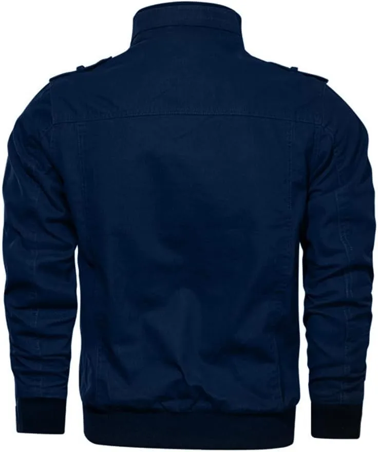 Oymyakon Men's Casual Military Jacket Stand Collar Jackets Coats Cotton Bomber Jackets with Shoulder Straps