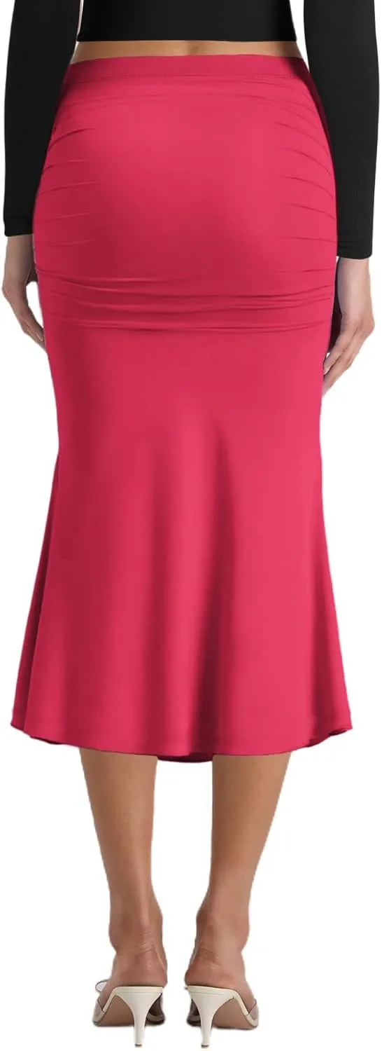 Pasgreson Women's Fishtail Midi Skirts High Waist Mermaid Bodycon Skirts Stretch Work Business Pencil Skirt