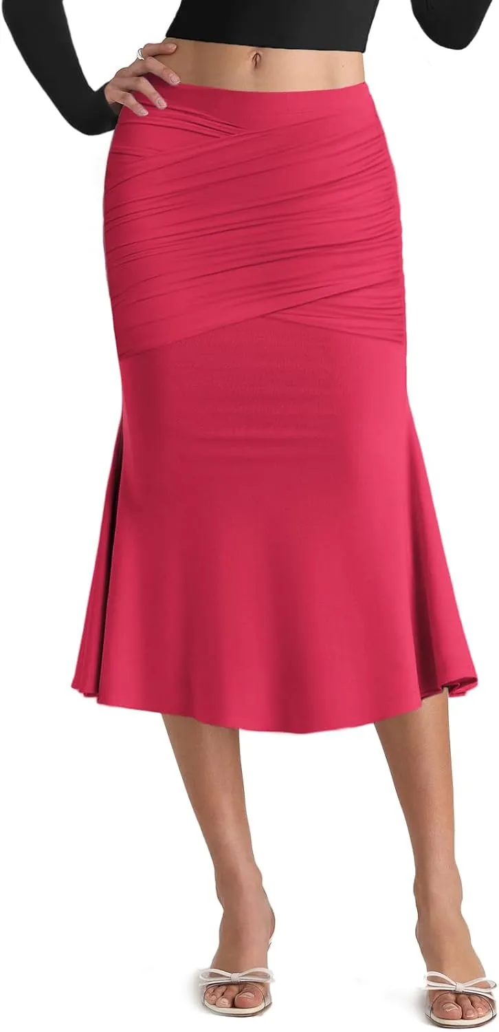 Pasgreson Women's Fishtail Midi Skirts High Waist Mermaid Bodycon Skirts Stretch Work Business Pencil Skirt