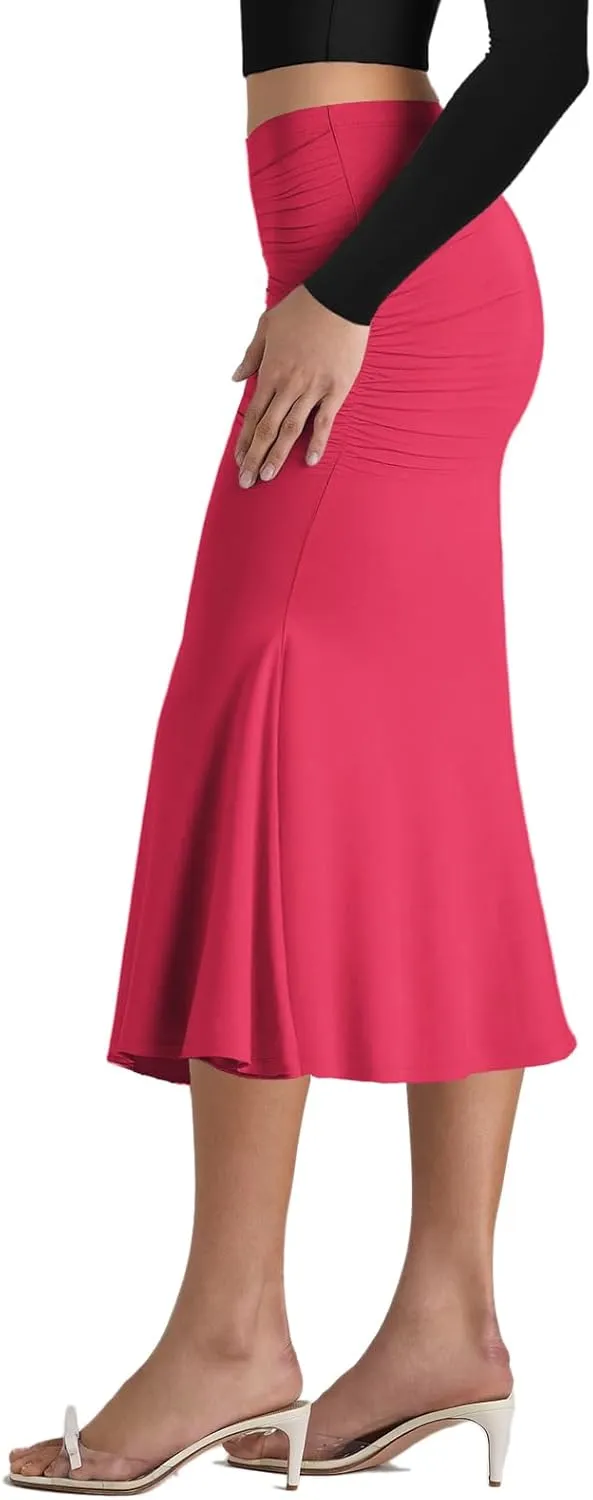 Pasgreson Women's Fishtail Midi Skirts High Waist Mermaid Bodycon Skirts Stretch Work Business Pencil Skirt