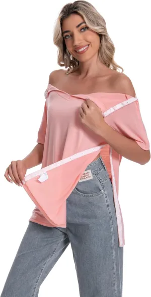 Post Shoulder Surgery Shirt for Women Short Sleeve V Neck Rotator Cuff Broken Arm Recovery Must Haves Clothing Comfy Shirts
