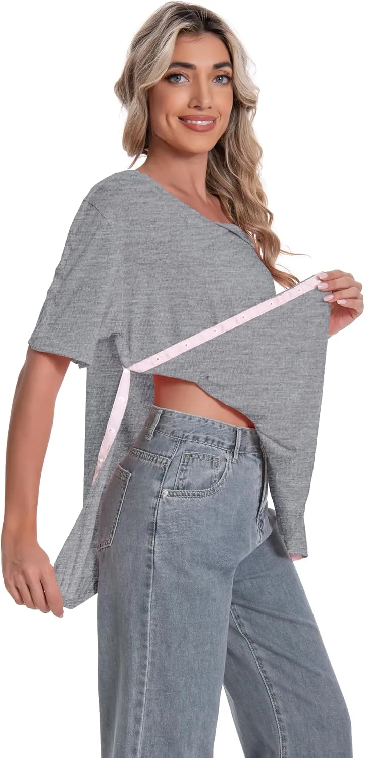 Post Shoulder Surgery Shirt for Women Short Sleeve V Neck Rotator Cuff Broken Arm Recovery Must Haves Clothing Comfy Shirts