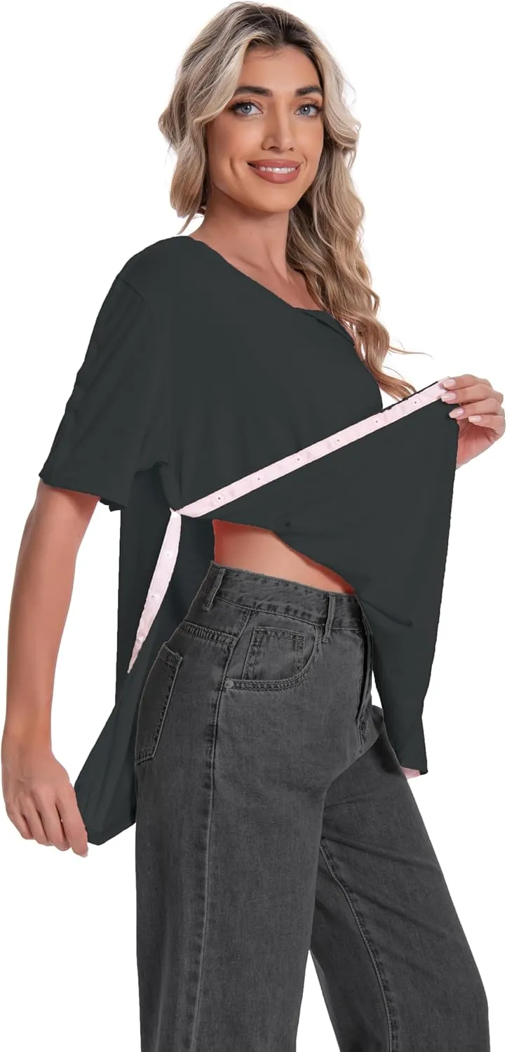 Post Shoulder Surgery Shirt for Women Short Sleeve V Neck Rotator Cuff Broken Arm Recovery Must Haves Clothing Comfy Shirts