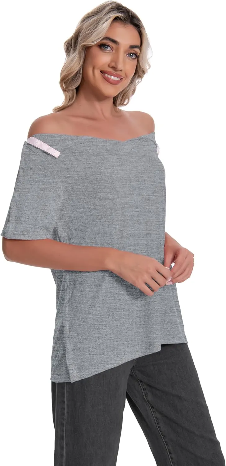 Post Shoulder Surgery Shirt for Women Short Sleeve V Neck Rotator Cuff Broken Arm Recovery Must Haves Clothing Comfy Shirts