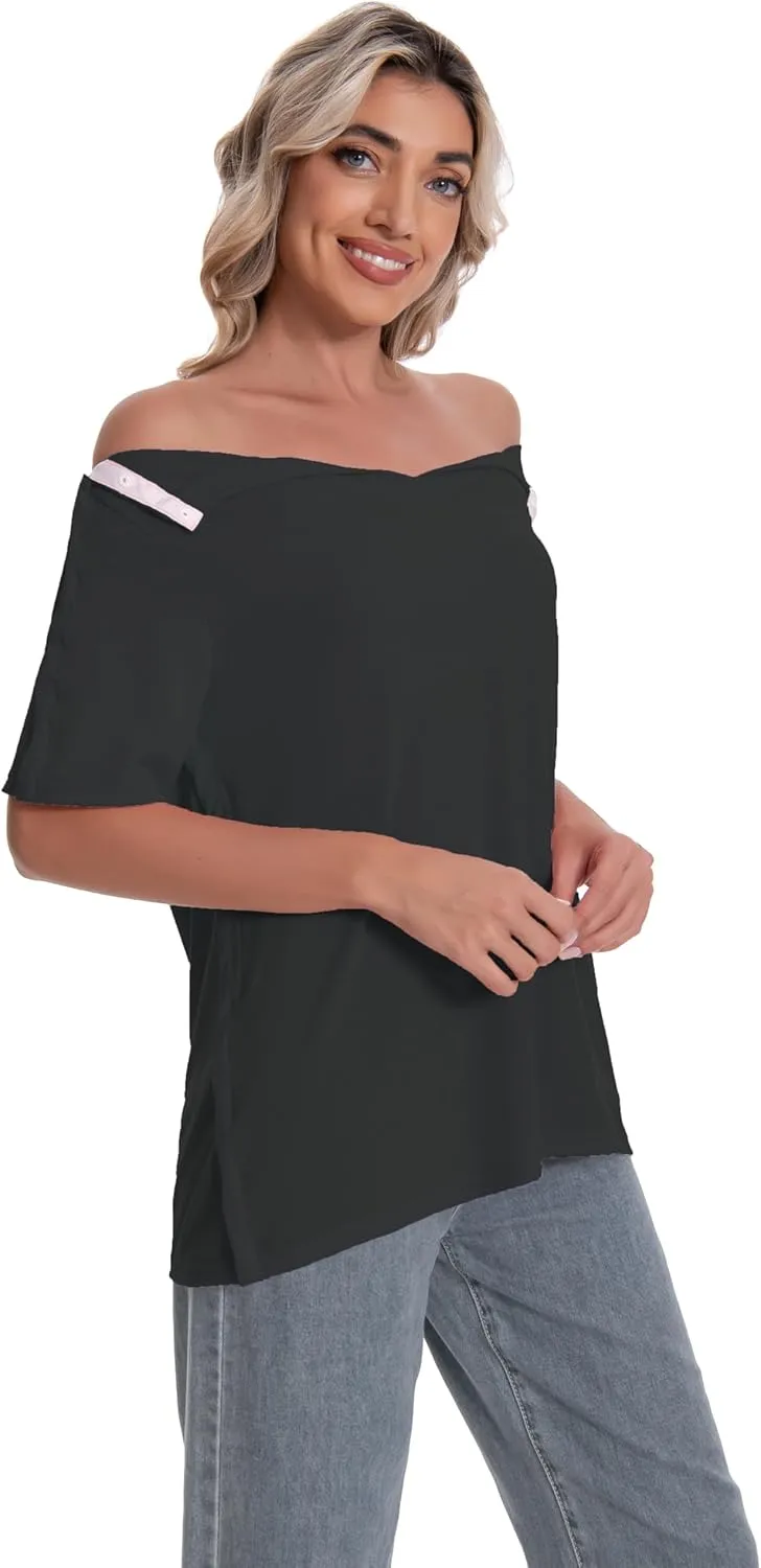 Post Shoulder Surgery Shirt for Women Short Sleeve V Neck Rotator Cuff Broken Arm Recovery Must Haves Clothing Comfy Shirts