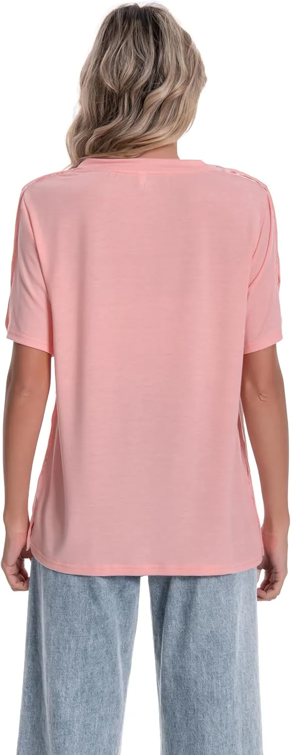 Post Shoulder Surgery Shirt for Women Short Sleeve V Neck Rotator Cuff Broken Arm Recovery Must Haves Clothing Comfy Shirts