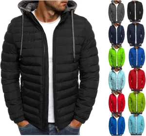 Puffer Jacket Men Fall Winter Thin Quilted Jacket Long Sleeve Padded Coat Casual Zip Up Down Coats Slim Fit Outerwear