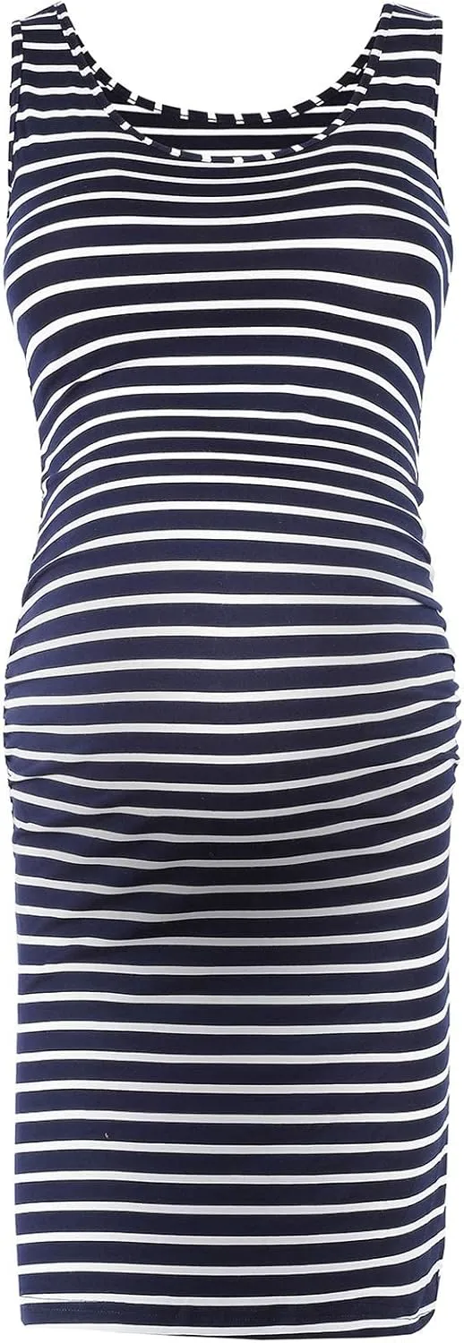 Rnxrbb S-2XL Women Summer Sleeveless Maternity Dress Pregnancy Tank Scoop Neck Mama Clothes Casual Bodycon Clothing