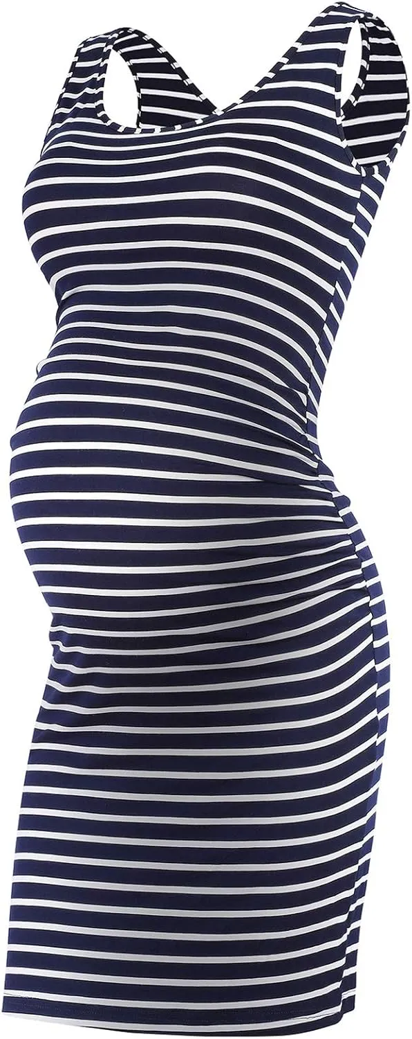 Rnxrbb S-2XL Women Summer Sleeveless Maternity Dress Pregnancy Tank Scoop Neck Mama Clothes Casual Bodycon Clothing