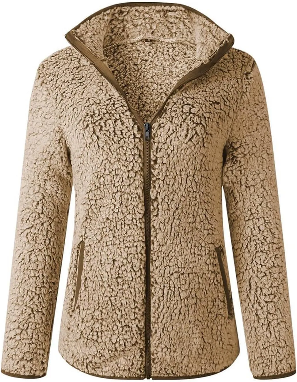 Sherpa Lined Jacket Women Long Sleeve Oversized Faux Fur Coats Casual Lapel Collar Winter Teddy Coats with Pockets