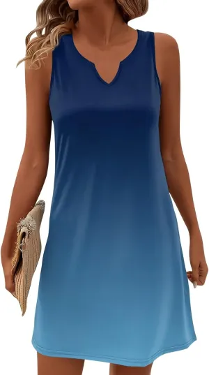 Summer Dresses for Women 2025 Beach Vacation Spring Clothes Spaghetti Strap V Neck Casual Loose Mini Dress