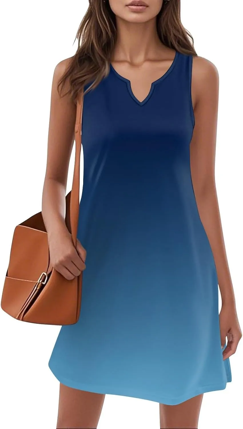 Summer Dresses for Women 2025 Beach Vacation Spring Clothes Spaghetti Strap V Neck Casual Loose Mini Dress