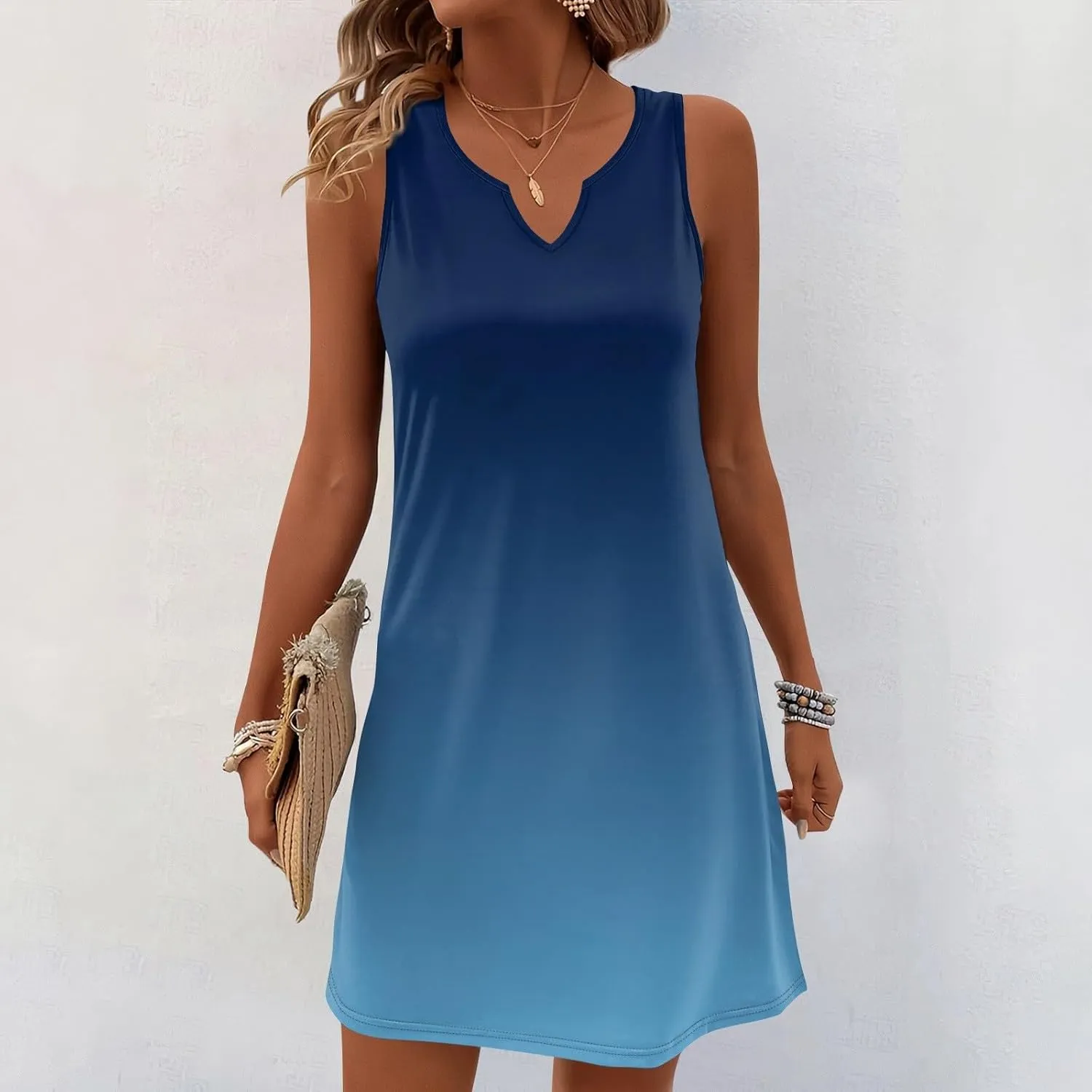 Summer Dresses for Women 2025 Beach Vacation Spring Clothes Spaghetti Strap V Neck Casual Loose Mini Dress
