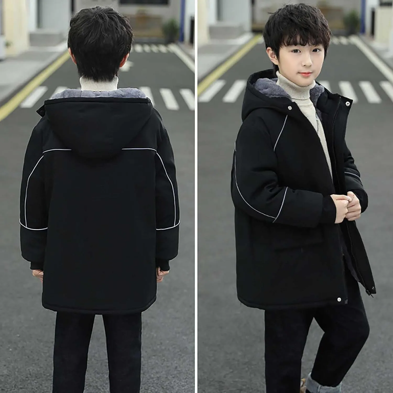 Toddler Youth Long Parka Boys Girls Winter Warm Fleece Linen Puffer Jackets Padded Outerwear Hooded Coats Clothes
