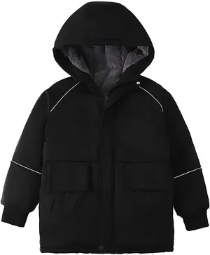 Toddler Youth Long Parka Boys Girls Winter Warm Fleece Linen Puffer Jackets Padded Outerwear Hooded Coats Clothes
