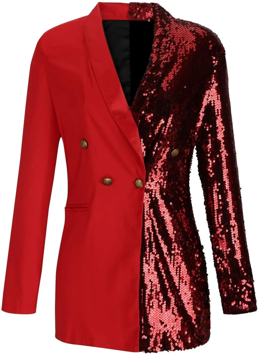 Trendy Sequin Blazer for Women Sexy Deep V Button Down Long Sleeve Jackets Elegant Color Block Slim Fit Party Jacket