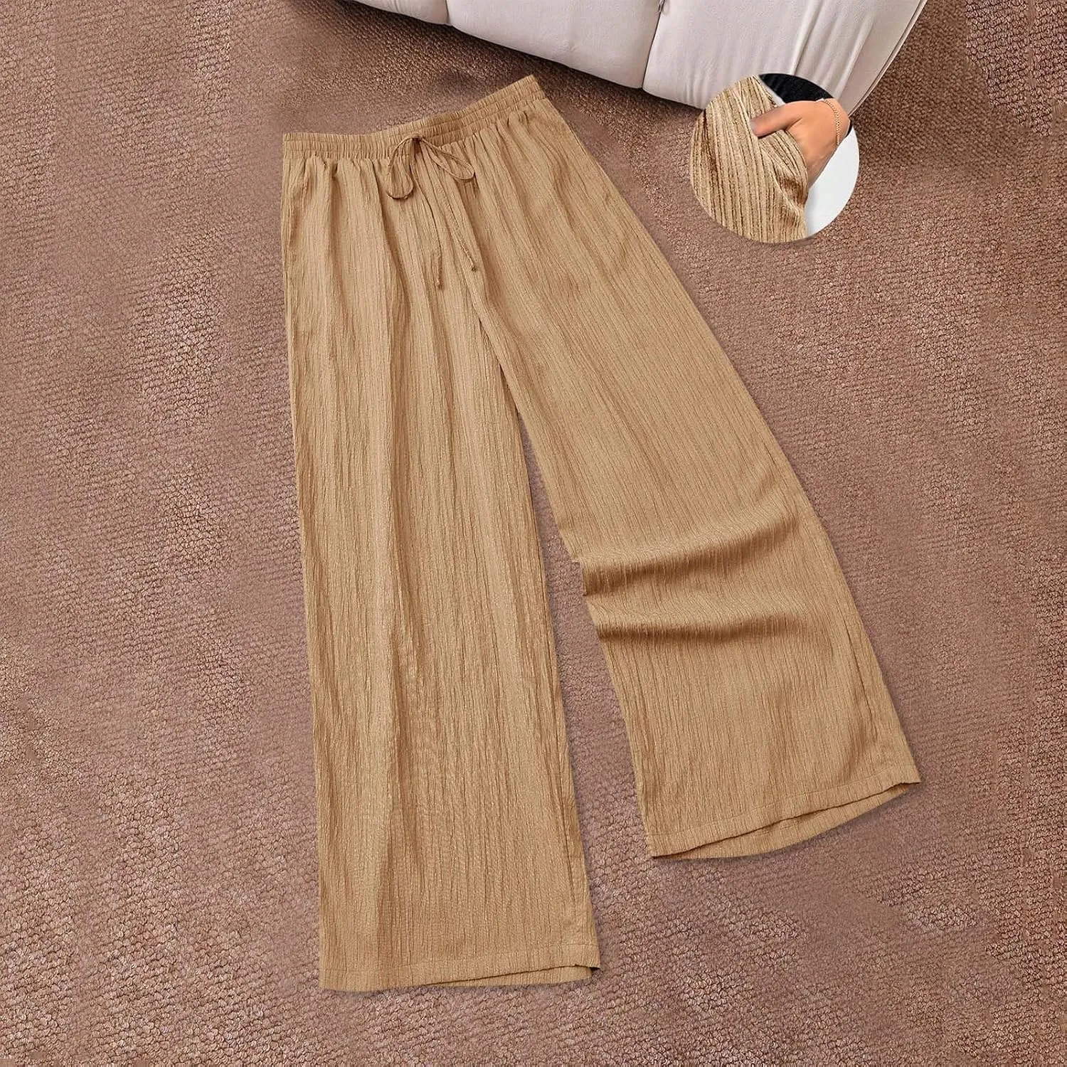 Wide Leg Pants for Women Summer Lightweight Comfy Athletic Pant Stretch Waisted Low Rise Loose Lounge Fitness Trousers