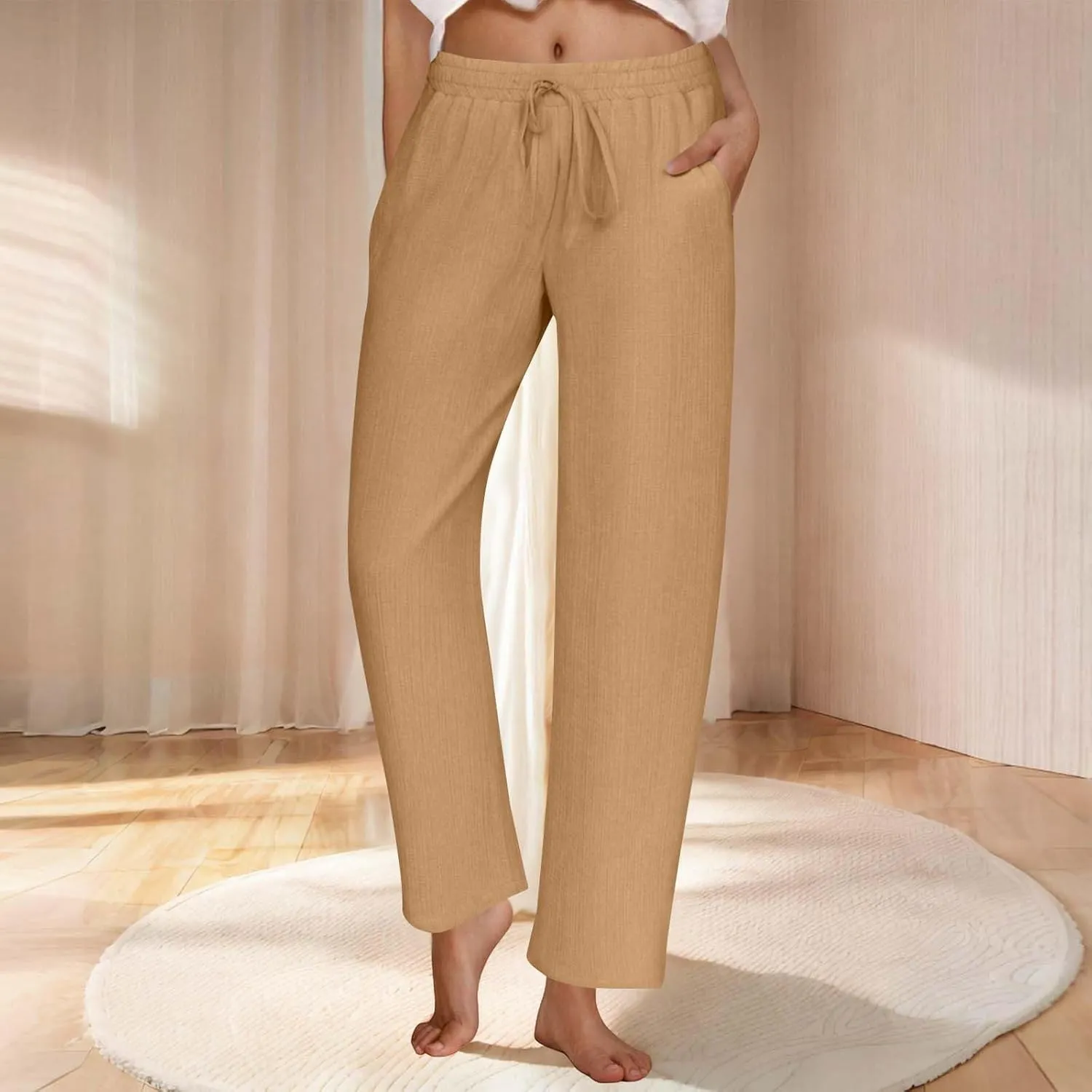 Wide Leg Pants for Women Summer Lightweight Comfy Athletic Pant Stretch Waisted Low Rise Loose Lounge Fitness Trousers