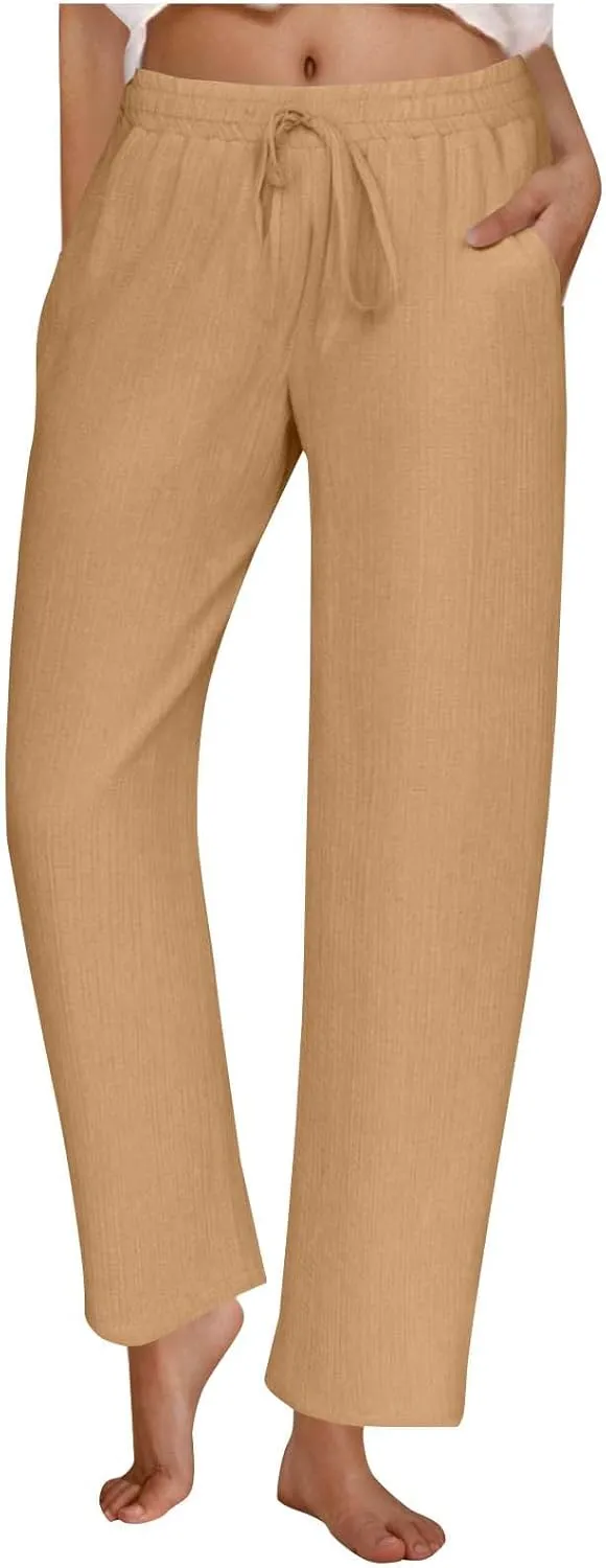 Wide Leg Pants for Women Summer Lightweight Comfy Athletic Pant Stretch Waisted Low Rise Loose Lounge Fitness Trousers