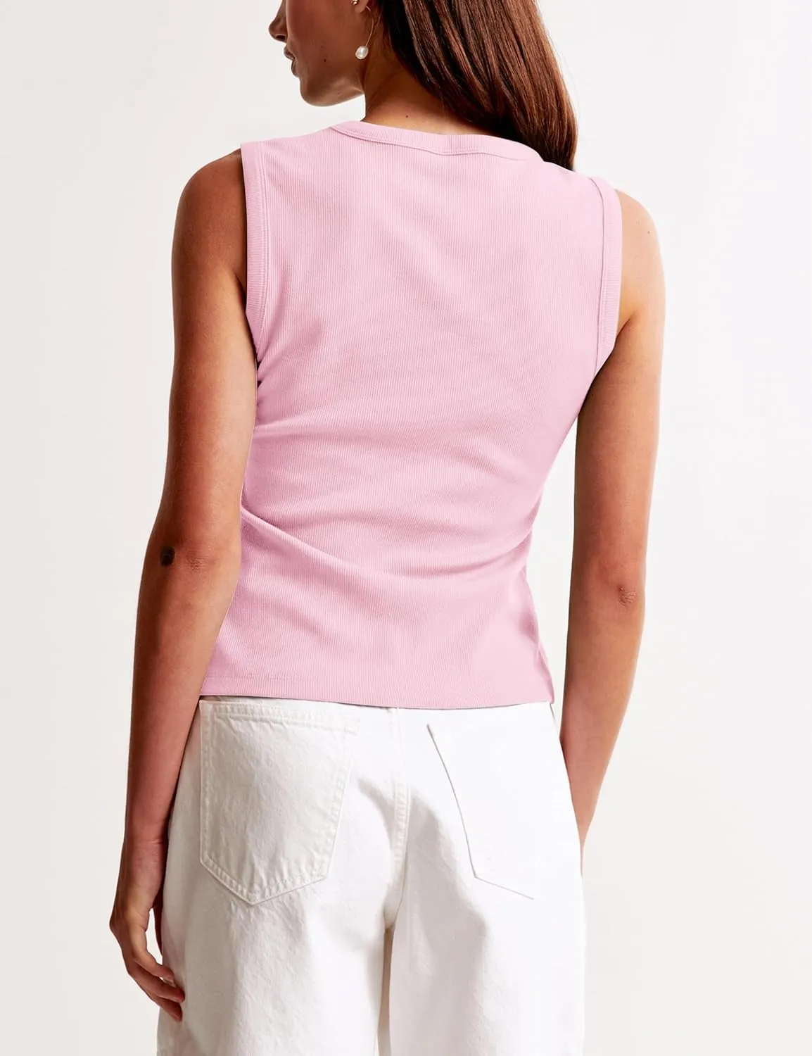 Women Crewneck Sleeveless Button Up Tank Shirts Slim Fit Ribbed Knit Vest Tops Office Siren Going Out Preppy Teen