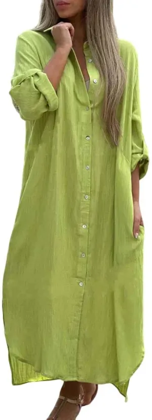 Women Fashion Solid Dress Shirt Long Skirt Casual Long Sleeve Cardigan Dress K Dresses for Women