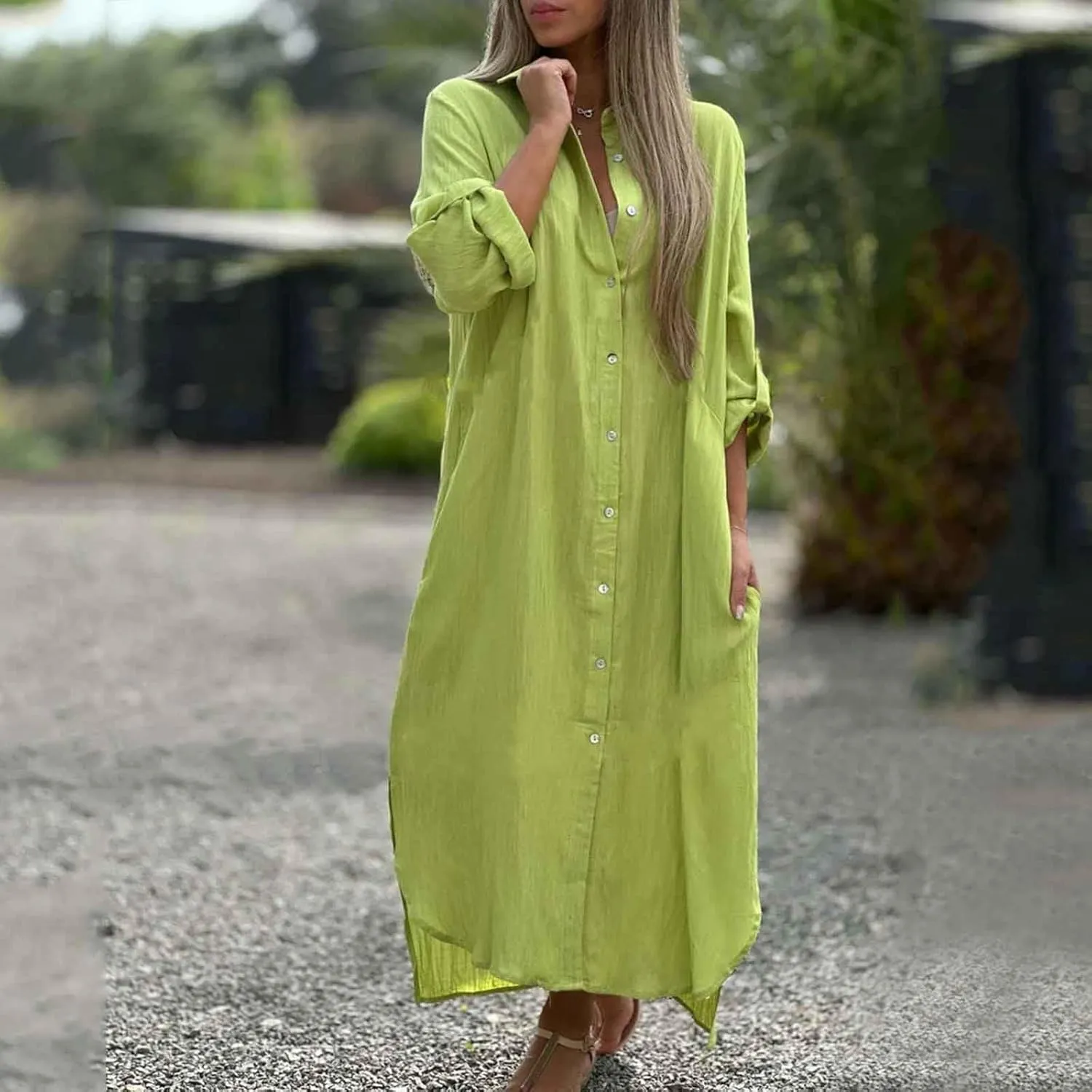 Women Fashion Solid Dress Shirt Long Skirt Casual Long Sleeve Cardigan Dress K Dresses for Women
