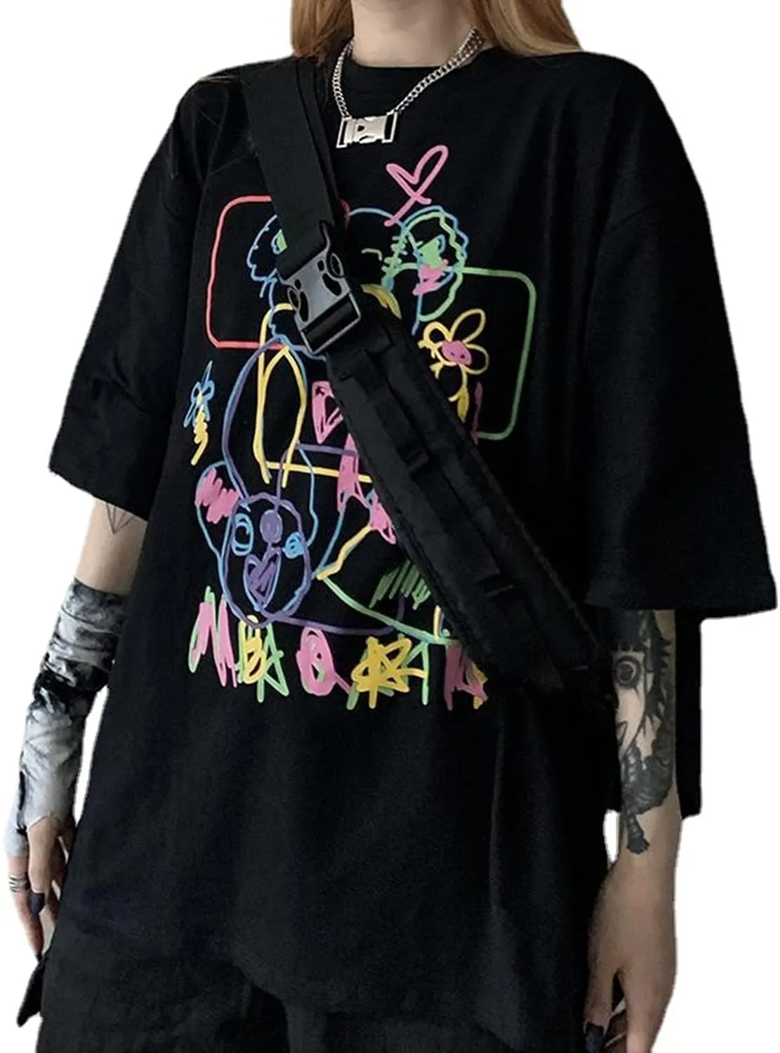 Women Summer Gothic T-Shirt Anime Aesthetic Print Harajuku Fashion Casual Tops