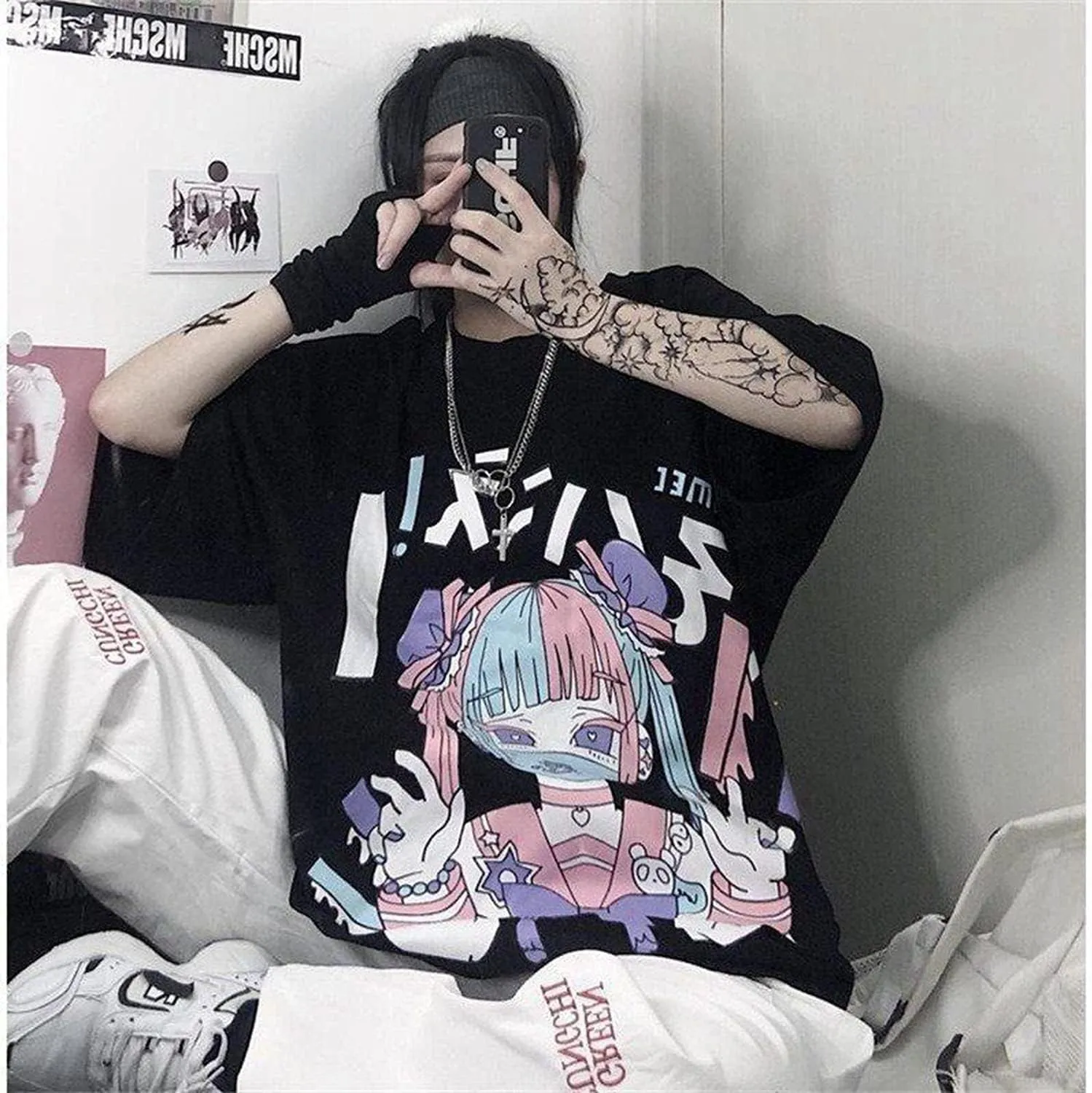 Women Summer Gothic T-Shirt Anime Aesthetic Print Harajuku Fashion Casual Tops