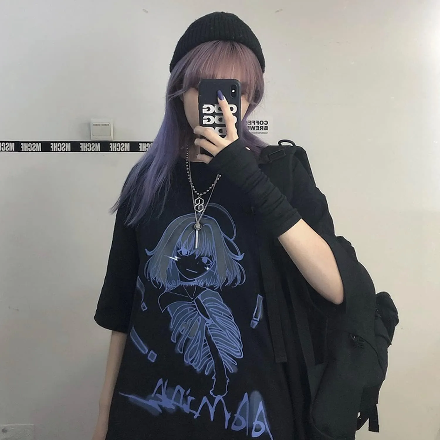 Women Summer Gothic T-Shirt Anime Aesthetic Print Harajuku Fashion Casual Tops
