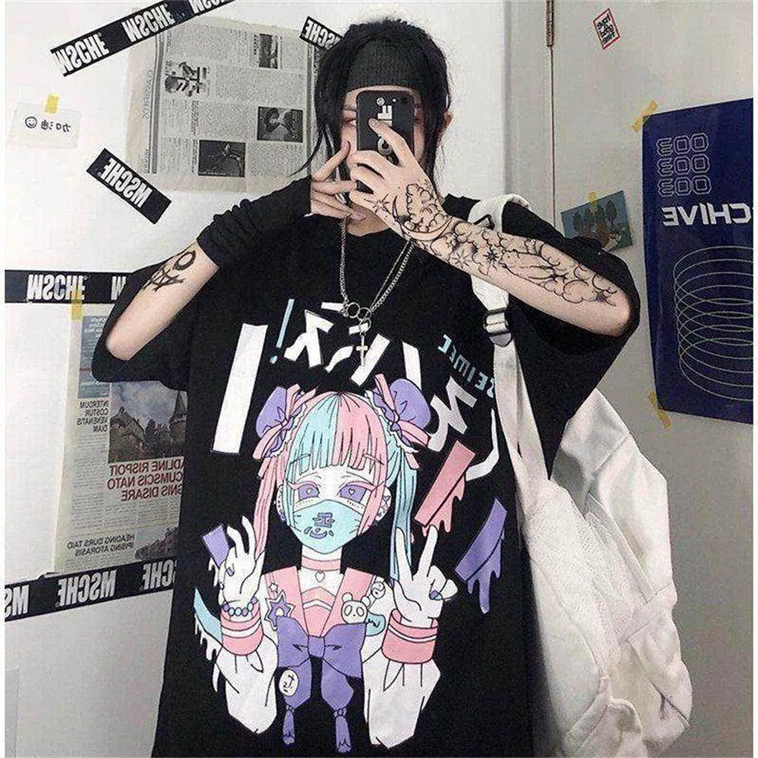 Women Summer Gothic T-Shirt Anime Aesthetic Print Harajuku Fashion Casual Tops