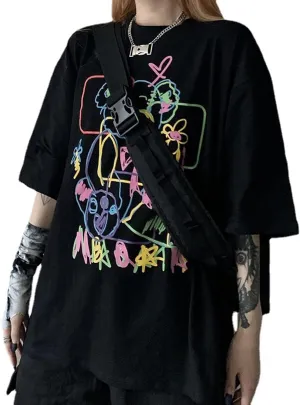 Women Summer Gothic T-Shirt Anime Aesthetic Print Harajuku Fashion Casual Tops
