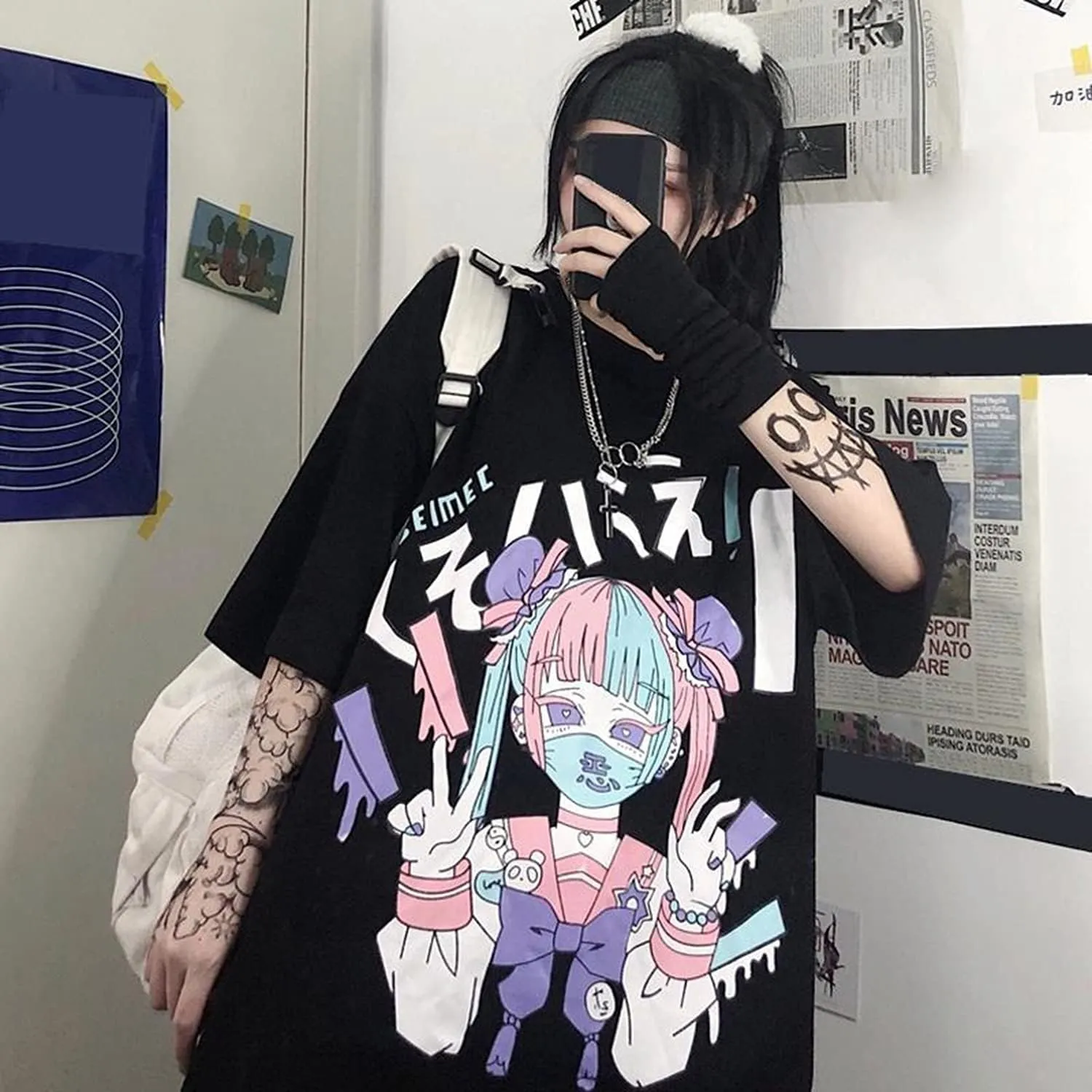 Women Summer Gothic T-Shirt Anime Aesthetic Print Harajuku Fashion Casual Tops