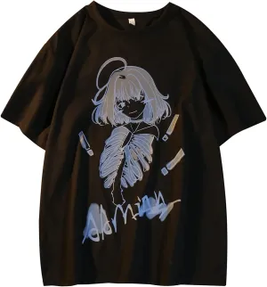 Women Summer Gothic T-Shirt Anime Aesthetic Print Harajuku Fashion Casual Tops