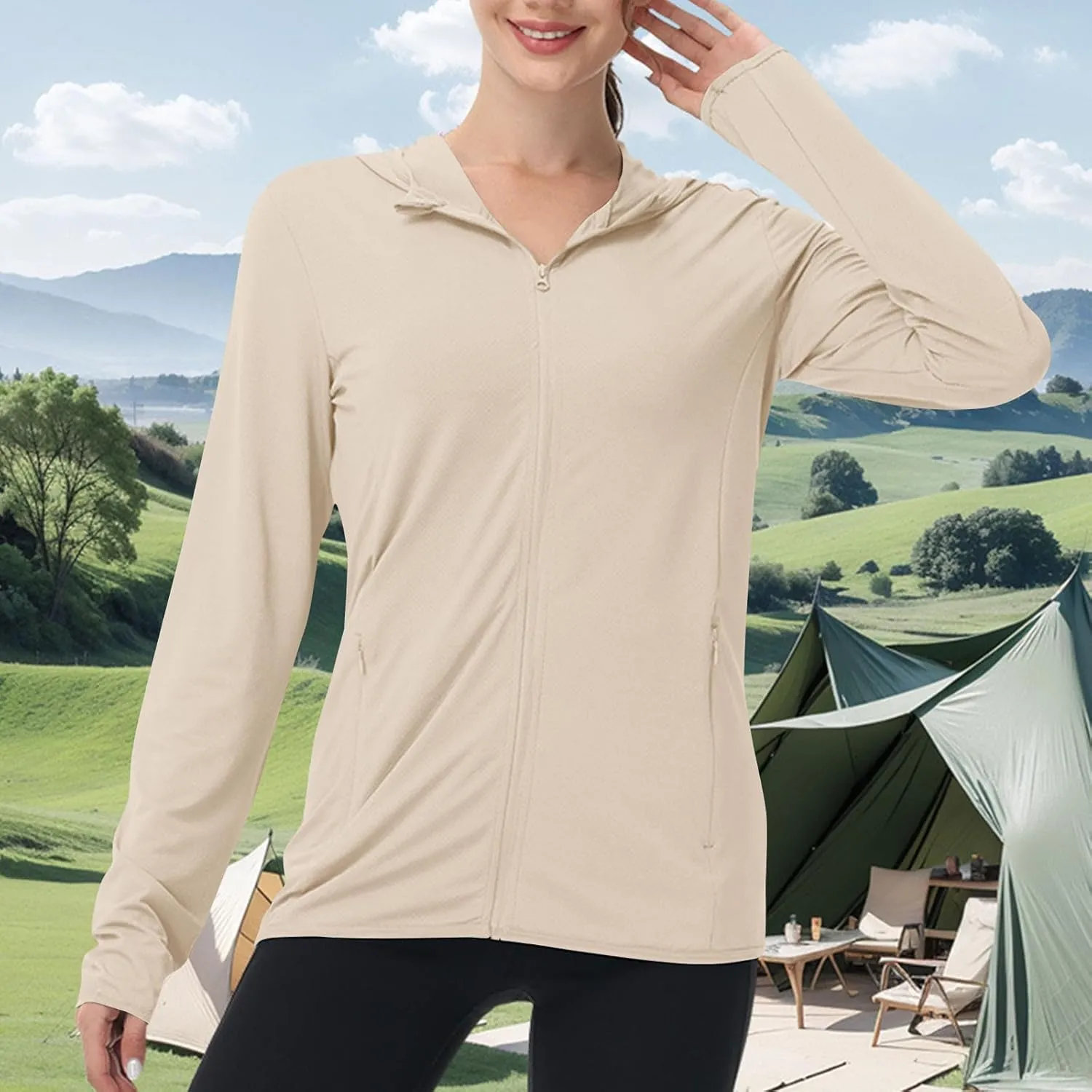Women UPF 50  Sun Protection Jacket Long Sleeve Hoodie UV SPF T-Shirts Lightweight Quick Dry Sun Wrap with Pockets