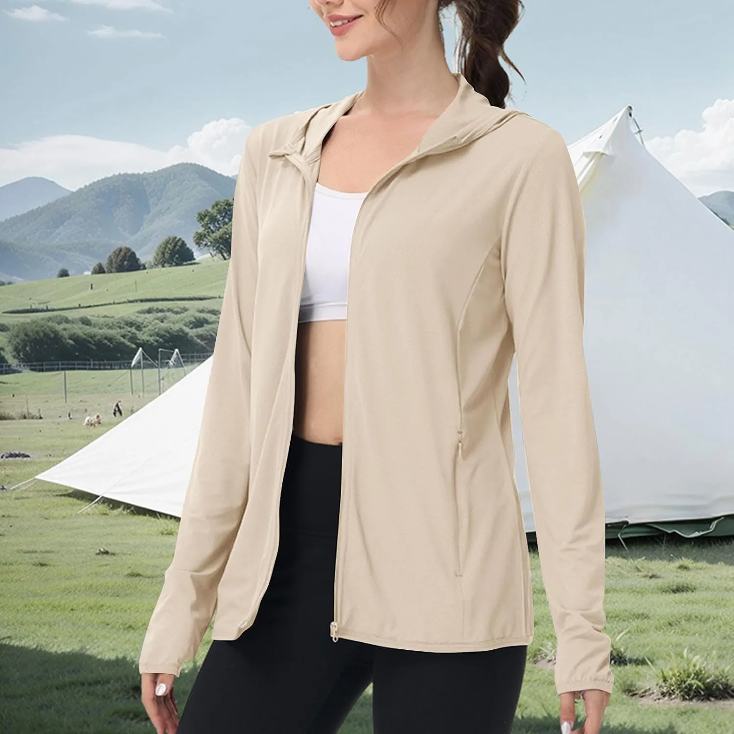 Women UPF 50  Sun Protection Jacket Long Sleeve Hoodie UV SPF T-Shirts Lightweight Quick Dry Sun Wrap with Pockets