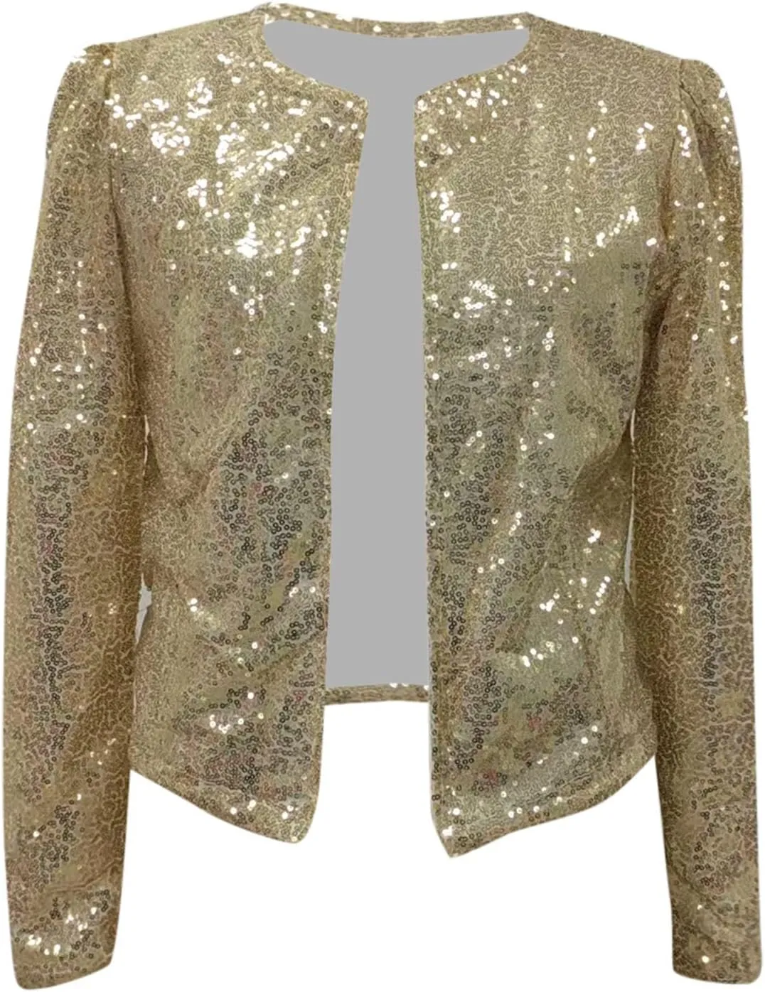 Womens Casual Open Front Sequin Jackets Cardigan Glitter Long Sleeve Shawl Collar Short Sport Coats Cropped Blazer Jackets