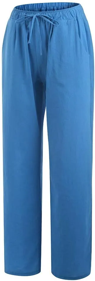 Women's Cotton Linen Palazzo Pants Summer Flowy Casual Wide Leg Drawstring Pants High Waist Loose Comfy Beach 2025 Trousers