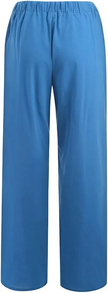Women's Cotton Linen Palazzo Pants Summer Flowy Casual Wide Leg Drawstring Pants High Waist Loose Comfy Beach 2025 Trousers