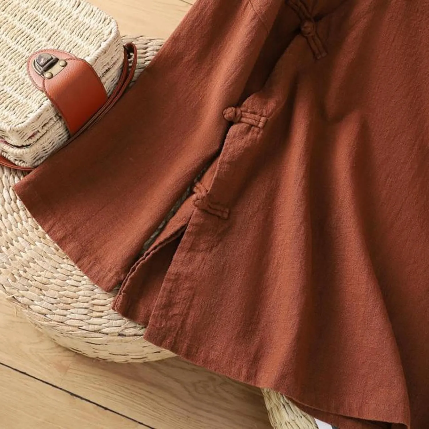 Women's Cotton Linen Tops Retro Chinese Frog Button Traditional Mandarin Collar Shirts Solid Color Long Sleeve Blouse