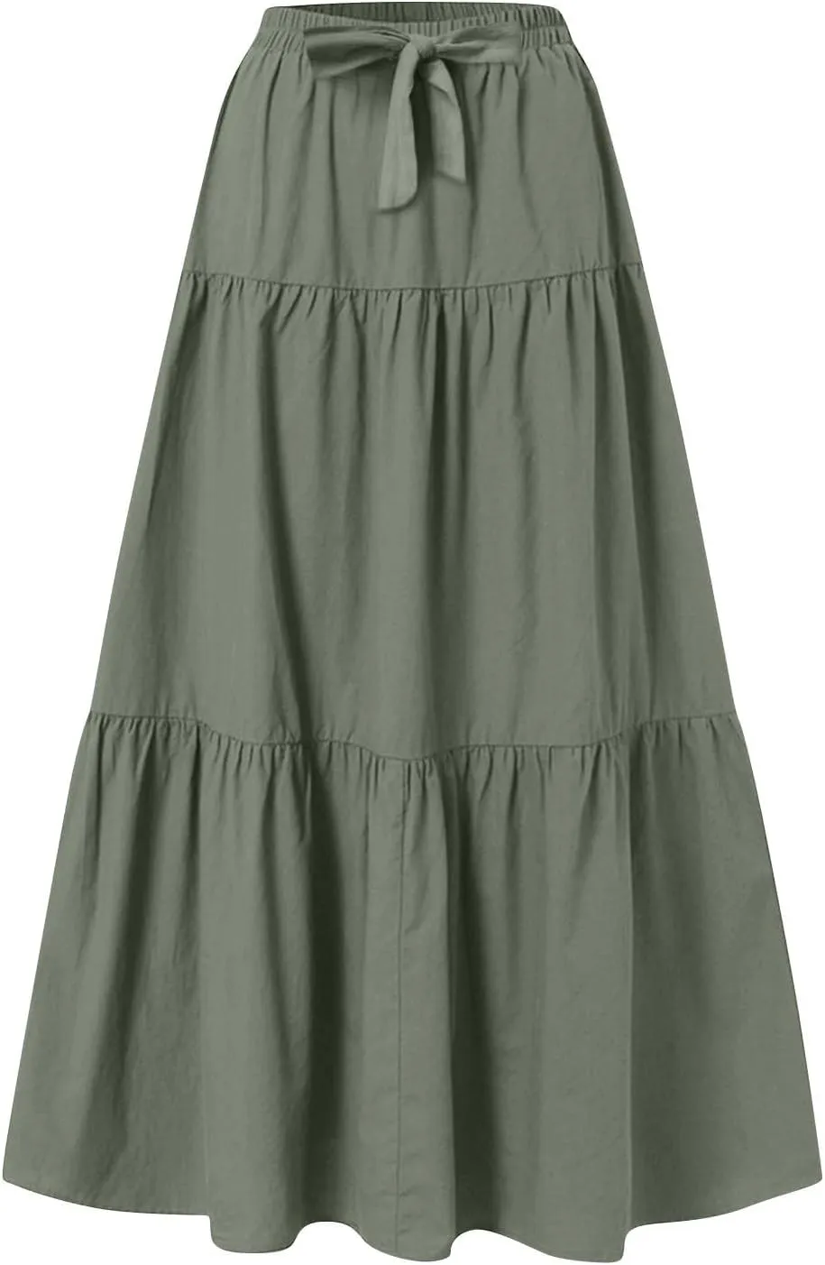 Womens Maxi Skirts Elastic Boho High Waisted Pleated Long Skirts Summer Casual Flowy A Line Tiered Beach Skirt