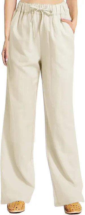 Women's Pants Casual Summer Trousers Drawstring Waist Sweatpants Lightweight Cotton Linen Wide Leg Pants