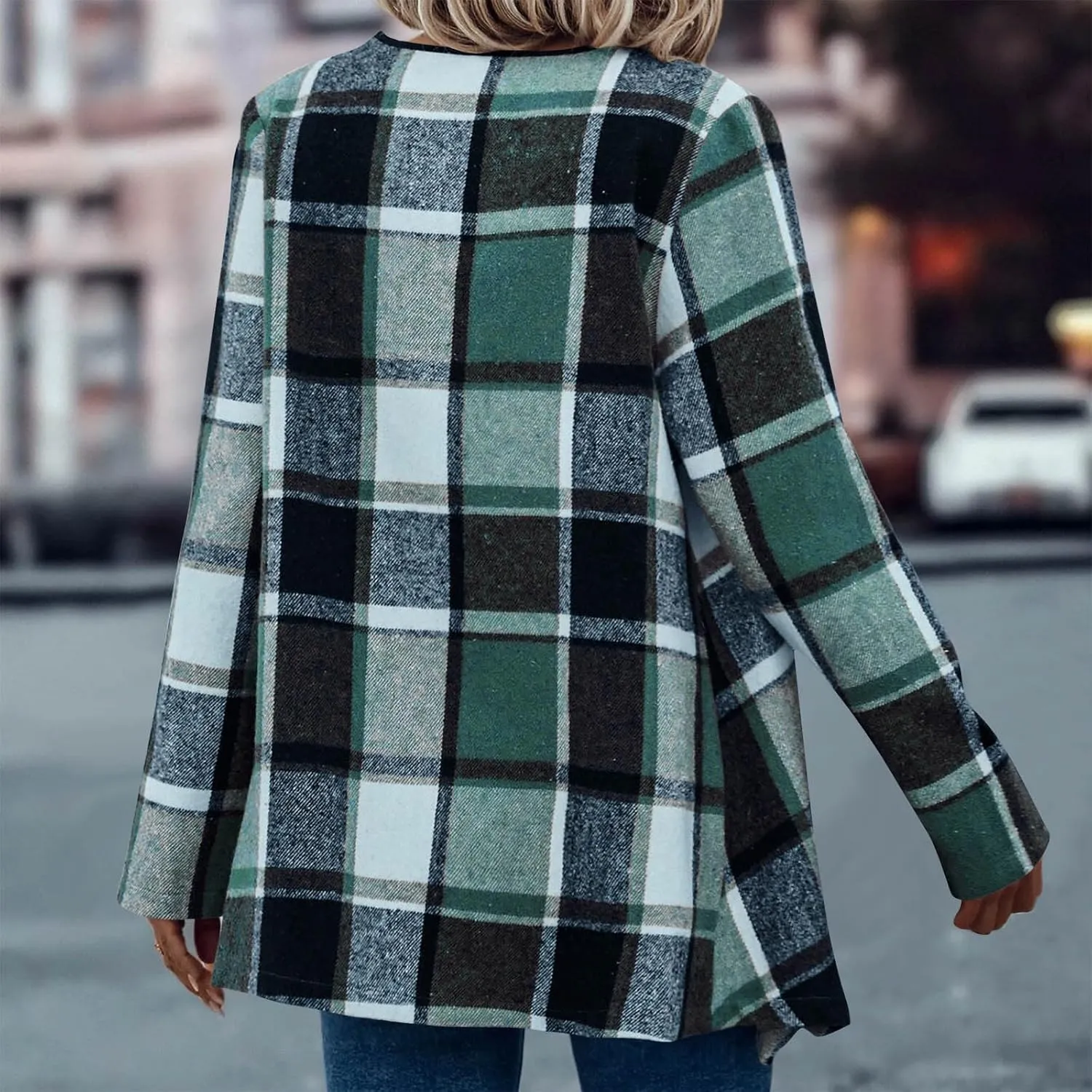 Womens Plaid Shawl Collar Cardigan Sweaters Long Open Front Flannel Jacket Buffalo Plaid Shacket Fashion Fall Outfits