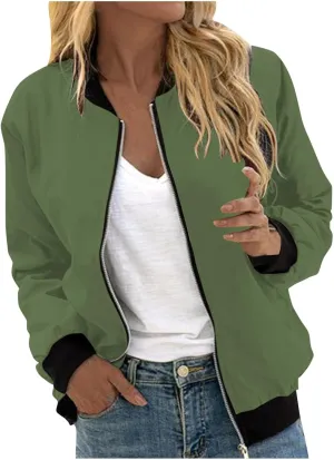 Womens Plus Size Long Sleeve Lightweight Zip Up Oversized Outerwear Windbreaker Casual Striped Bomber Jackets Coat