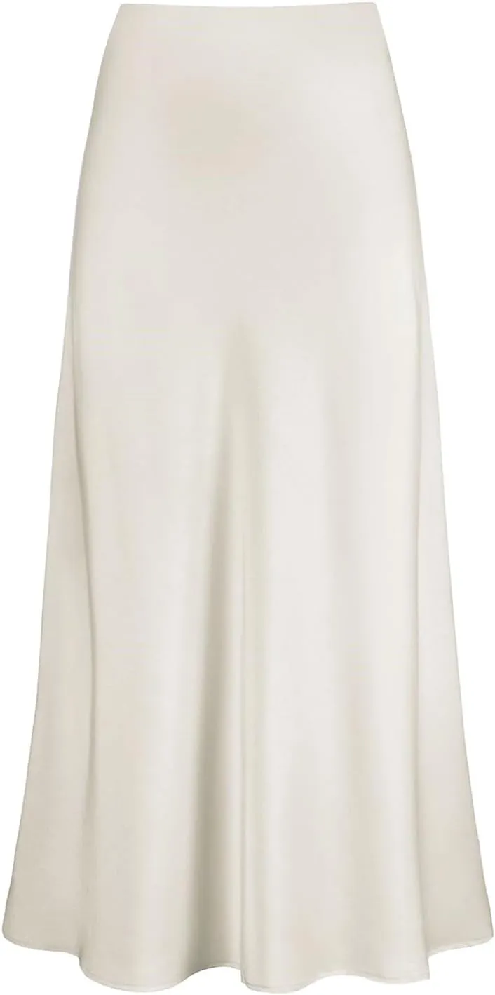 Womens Satin Silk Maxi Skirts High Waisted Skirts 2025 Trendy Casual Elegant Cocktail Party Flared A-Line Midi Skirts